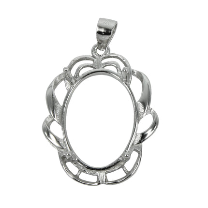 Decorated Oval Pendant in Sterling Silver 12x16mm