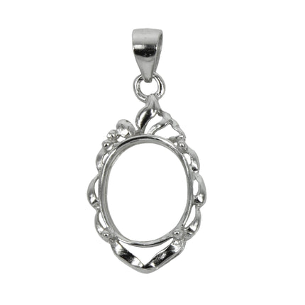 Decorated Oval Pendant in Sterling Silver 9x11mm