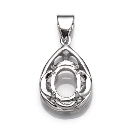 Pear Pendant with Oval Mounting and Bail in Sterling Silver 7x9mm