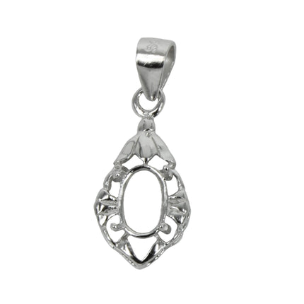 Decorated Oval Pendant in Sterling Silver 4x6mm