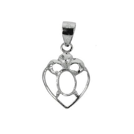 Decorated Heart Oval Pendant in Sterling Silver 4x6mm