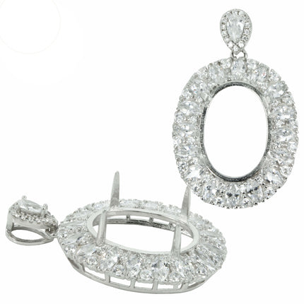 Oval CZ Frame Pendant with Soldered Loop and Bail in Sterling Silver for 13mm x 18mm Stones