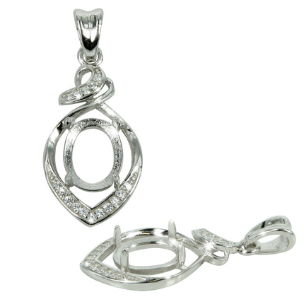 Swirly Ribbon Pendant with CZ's in Sterling Silver for 7x9mm Stones