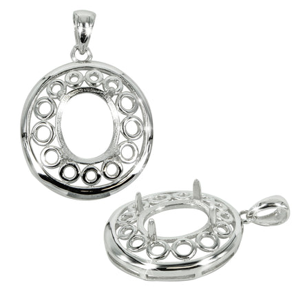Graduated Circles Border Pendant in Sterling Silver for 9x11mm Stones