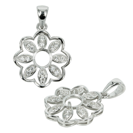 Flowery CZ's Pendant with Soldered Loop and Bail in Sterling Silver for 6mm Round Stones