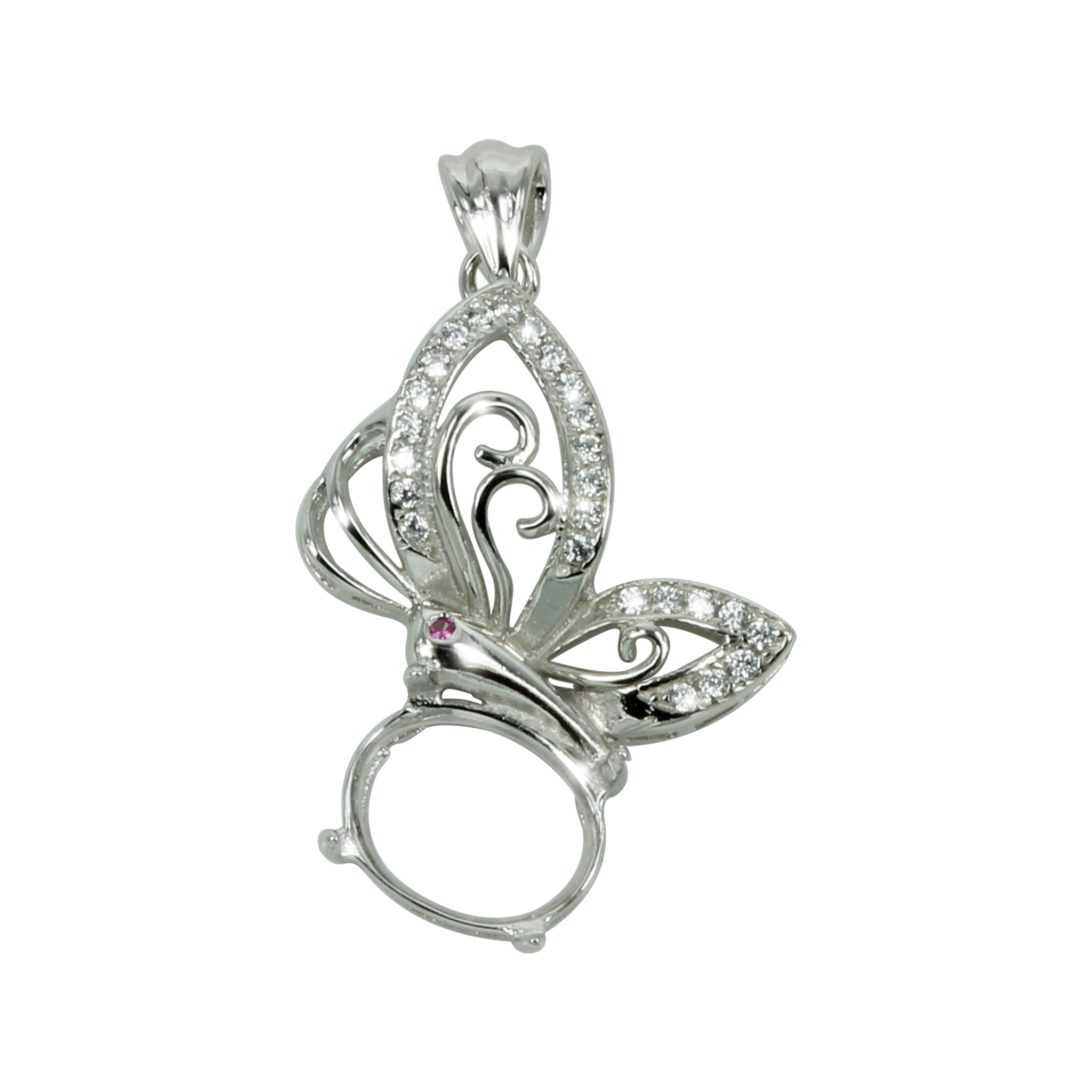 Butterfly Pendant in Sterling Silver with CZ's for 8x10mm Stones