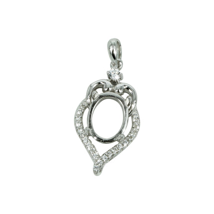 Curved Frame Pendant in Sterling Silver with CZ's for 7x9mm Stones