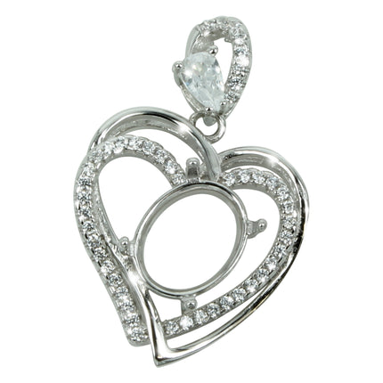 Intertwined Hearts Pendant in Sterling Silver with CZ's for 8x10mm Stones