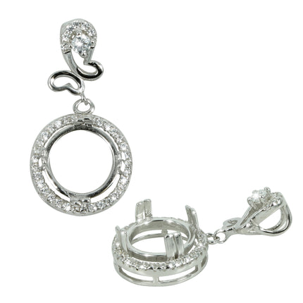 Butterfly Bail Halo Pendant in Sterling Silver for 10mm Round Stones