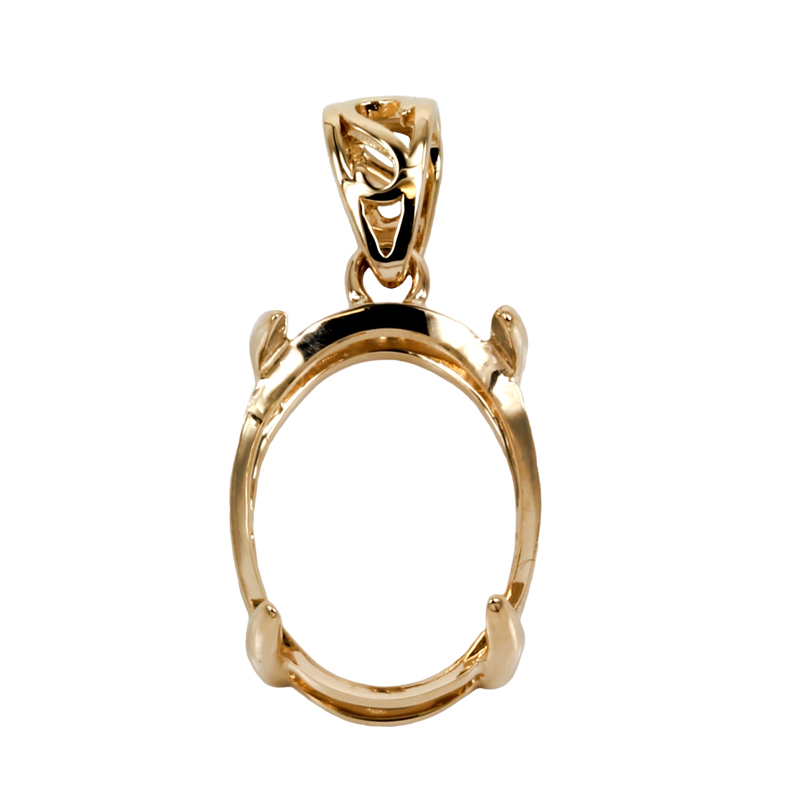 Oval Shallow Basket Cabochon Pendant Setting in 14K Yellow Gold - Various sizes