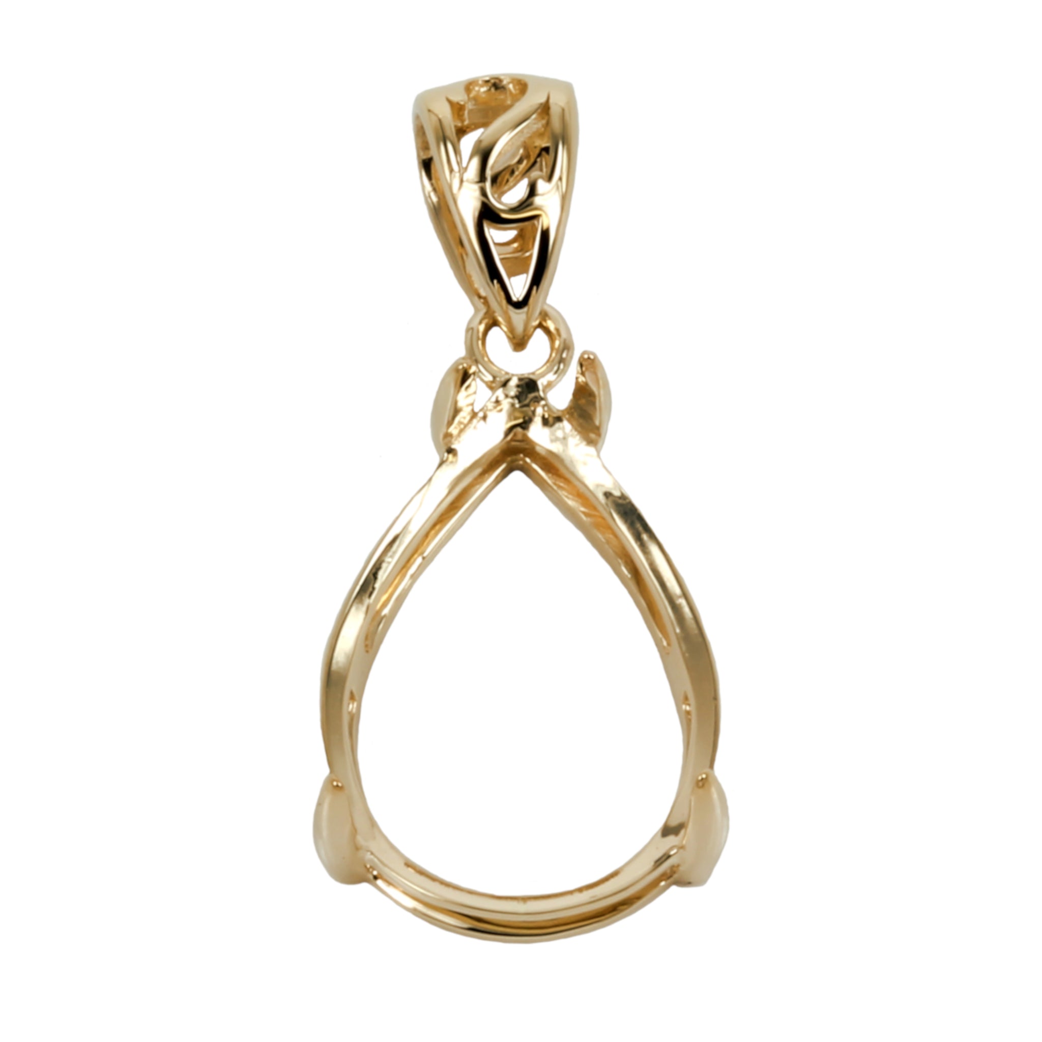 Pear Shallow Basket Cabochon Pendant Setting in 14K Yellow Gold - Various sizes