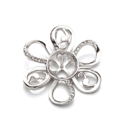 Flower Pendant with Cubic Zirconia Inlays and Cup and Peg Mounting in Sterling Silver 8mm