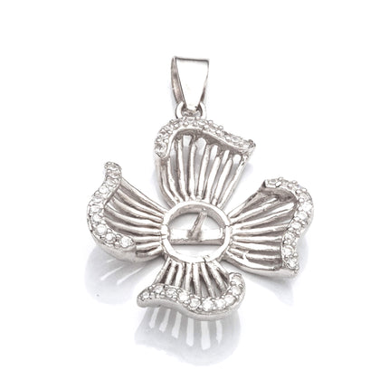 Flower Pendant with Cubic Zirconia Inlays and Cup and Peg Mounting and Bail in Sterling Silver 6mm
