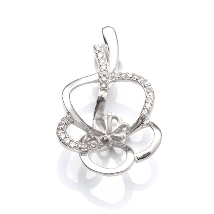 Floral Pendant with Cubic Zirconia Inlays and Cup and Peg Mounting in Sterling Silver 10mm