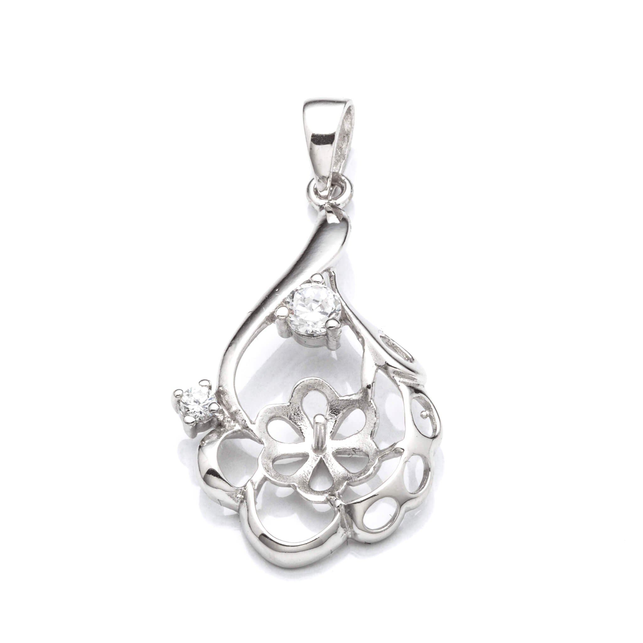 Pendant with Cubic Zirconia Inlays and Cup and Peg Mounting and Bail in Sterling Silver 6mm