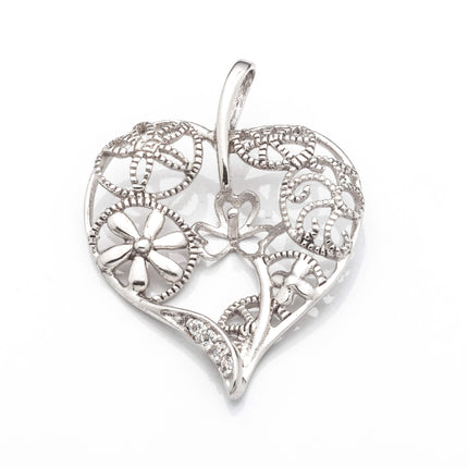 Heart Pendant with Cubic Zirconia Inlays and Cup and Peg Mounting in Sterling Silver 5mm