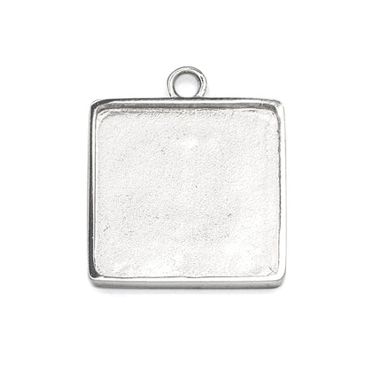 Rectangular Pendant Setting with Square Bezel Mounting including Loop in Sterling Silver 16x16mm