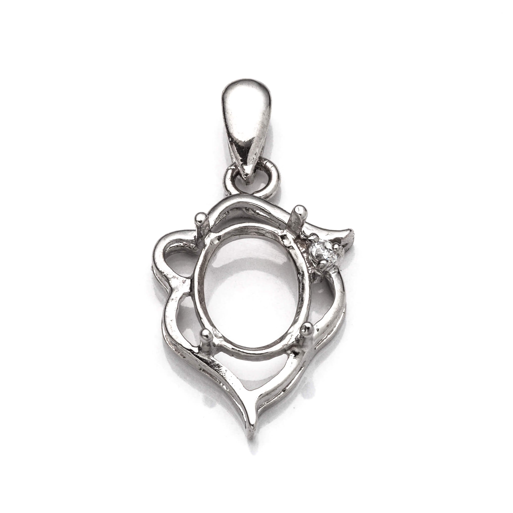 Pendant with Cubic Zirconia Inlays and Oval Mounting and Bail in Sterling Silver 7x9mm