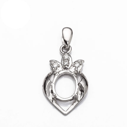 Heart Pendant with Cubic Zirconia Inlays and Oval Mounting and Bail in Sterling Silver 7x9mm