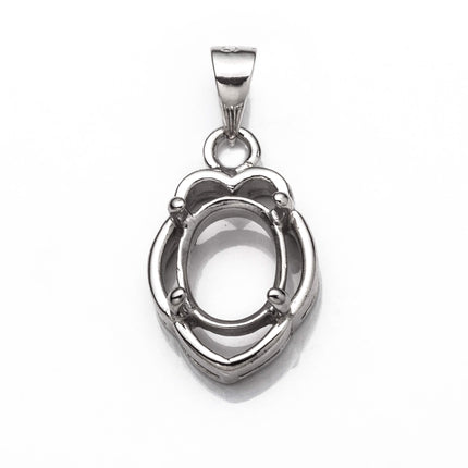 Floral Pendant with Oval Mounting and Bail in Sterling Silver 7x9mm