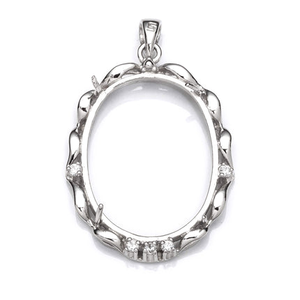 Dolly Pendant with Cubic Zirconia Inlays and Oval Mounting and Bail in Sterling Silver 22x29mm
