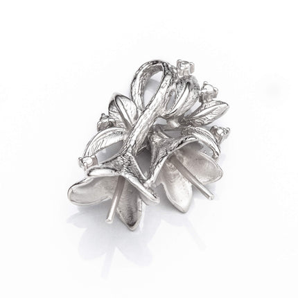 Leaf Pendant with Floral Cups and Peg Mountings in Sterling Silver 8mm