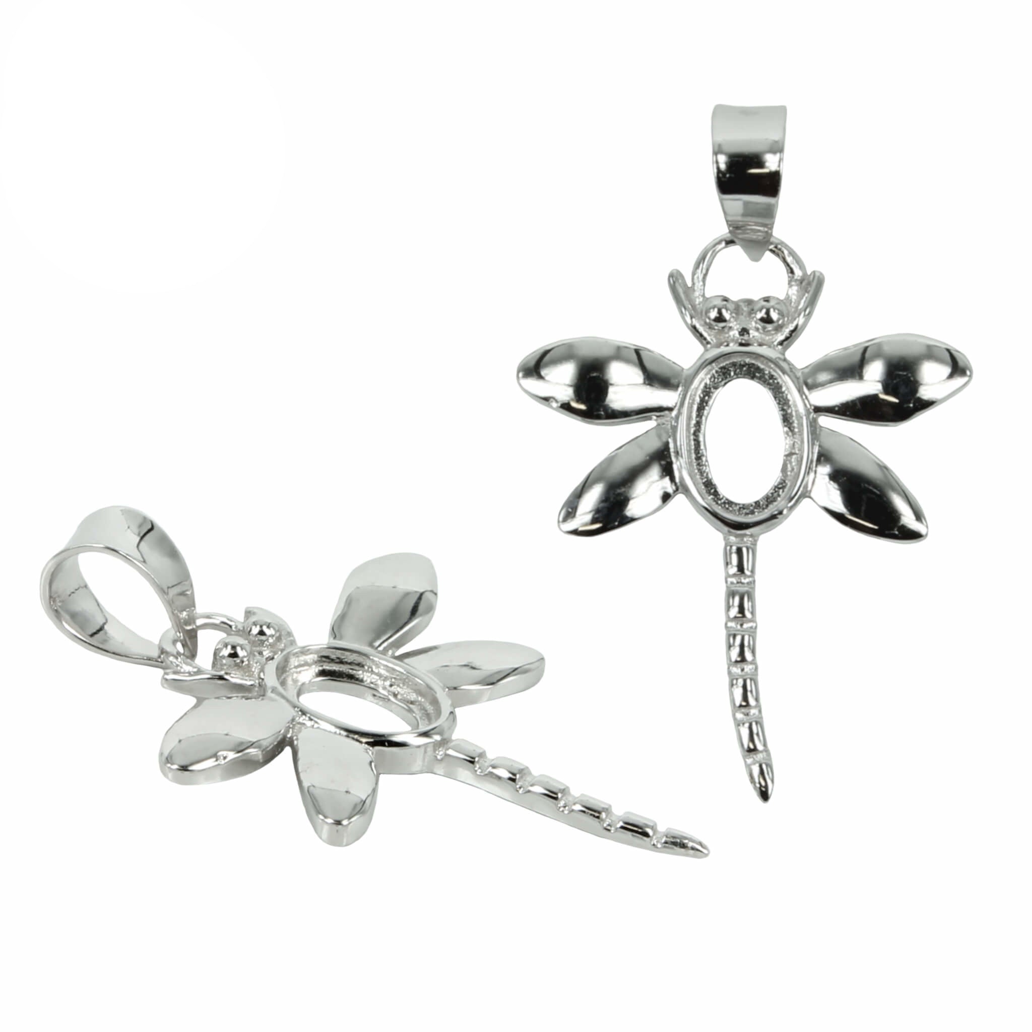 Dragonfly Pendant with Soldered Loop and Bail in Sterling Silver for 4x6mm Stones