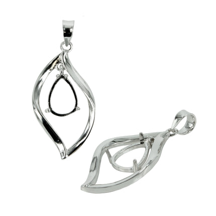 ame Pendant with Pear Prong Mounting in Sterling Silver for 7x10mm Stones