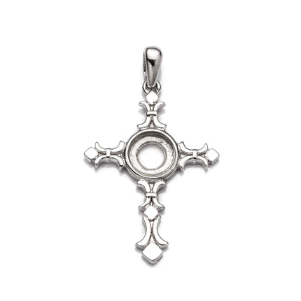 Cross Pendant with Round Bezel Mounting and Bail in Sterling Silver 6mm
