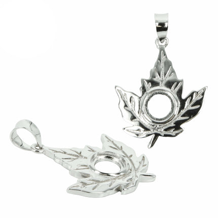 Maple Leaf Pendant with Soldered Loop and Bail in Sterling Silver for 6mm Cabochons