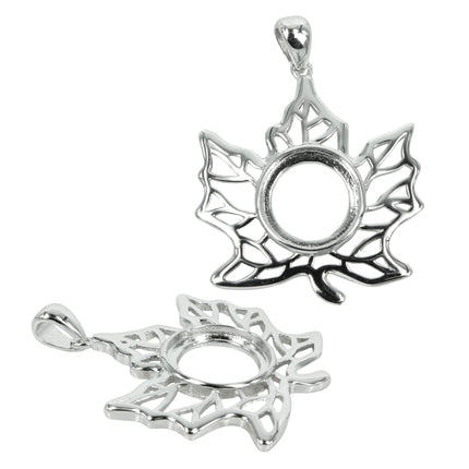 Maple Leaf Pendant with Round Bezel Mounting and Bail in Sterling Silver for 10mm Stones