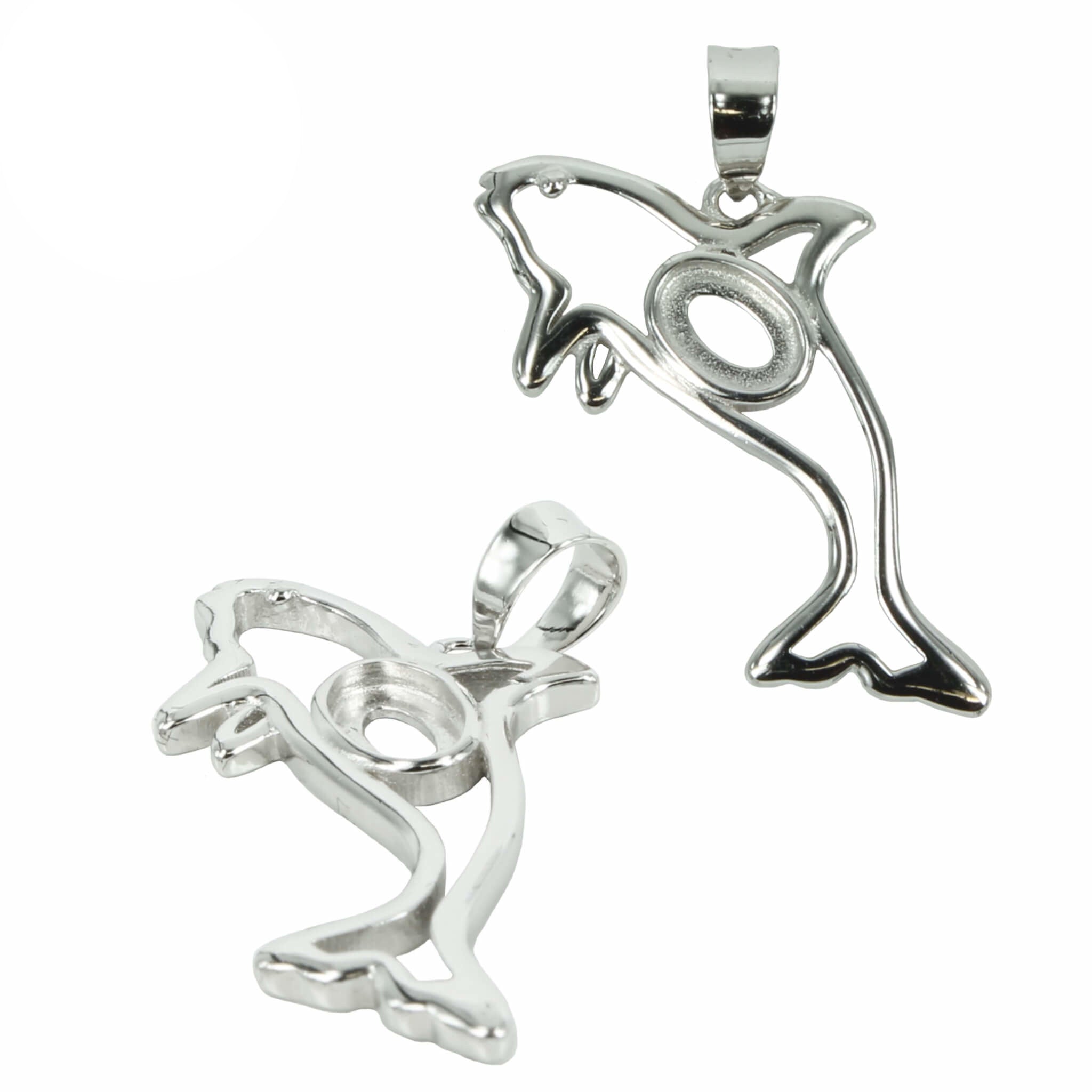 Orca Leaping Pendant with Soldered Loop and Bail in Sterling Silver for 4x6mm Stones