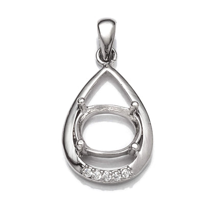 Pear Pendant with Cubic Zirconia Inlays and Oval Mounting and Bail in Sterling Silver 7x9mm