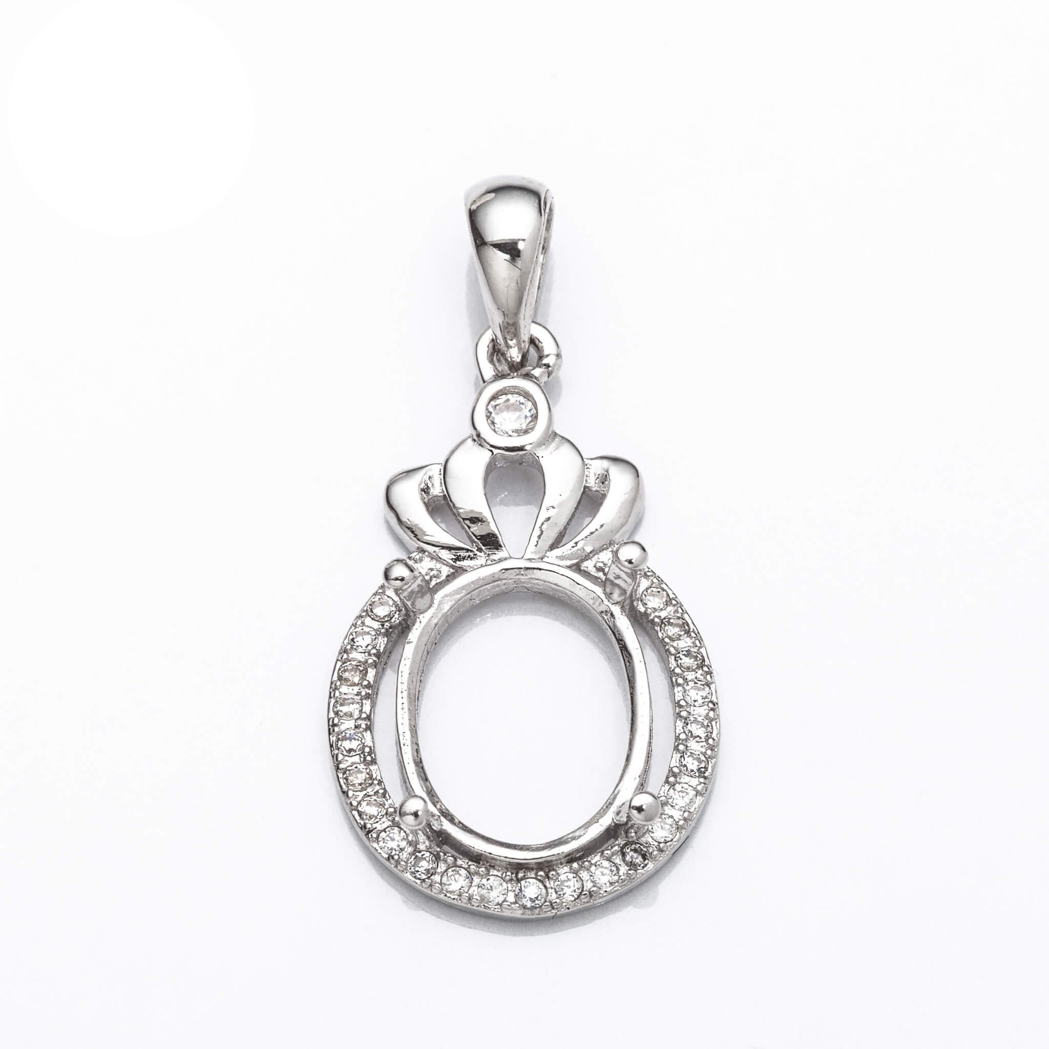 Pendant with Cubic Zirconia Inlays and Oval Mounting and Bail in Sterling Silver 8x10mm