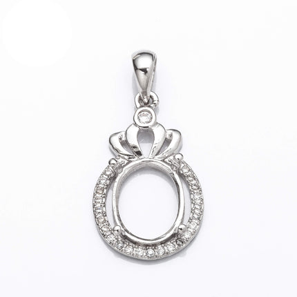 Pendant with Cubic Zirconia Inlays and Oval Mounting and Bail in Sterling Silver 8x10mm