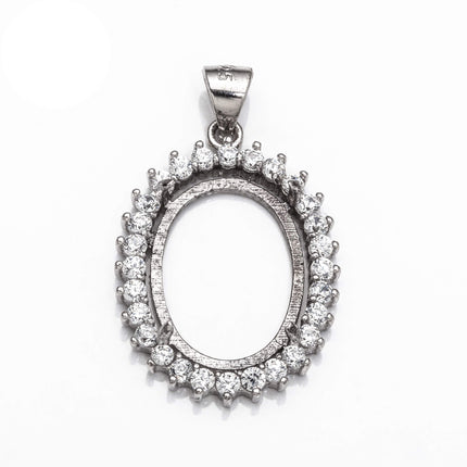 Oval Pendant with Cubic Zirconia Inlays and Oval Mounting and Bail in Sterling Silver 12x16mm