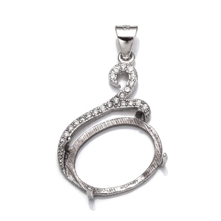Swirl Pendant with Cubic Zirconia Inlays and Oval Mounting and Bail in Sterling Silver 11x15mm