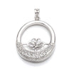 Round Pendant with Cubic Zirconia Inlays and Cup and Peg Mounting and Bail in Sterling Silver 8mm