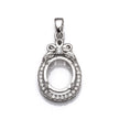 Oval Pendant with Cubic Zirconia Inlays and Oval Mounting and Bail in Sterling Silver 9x11mm