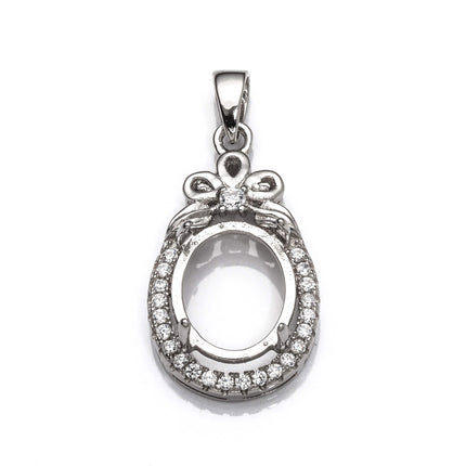 Oval Pendant with Cubic Zirconia Inlays and Oval Mounting and Bail in Sterling Silver 9x11mm