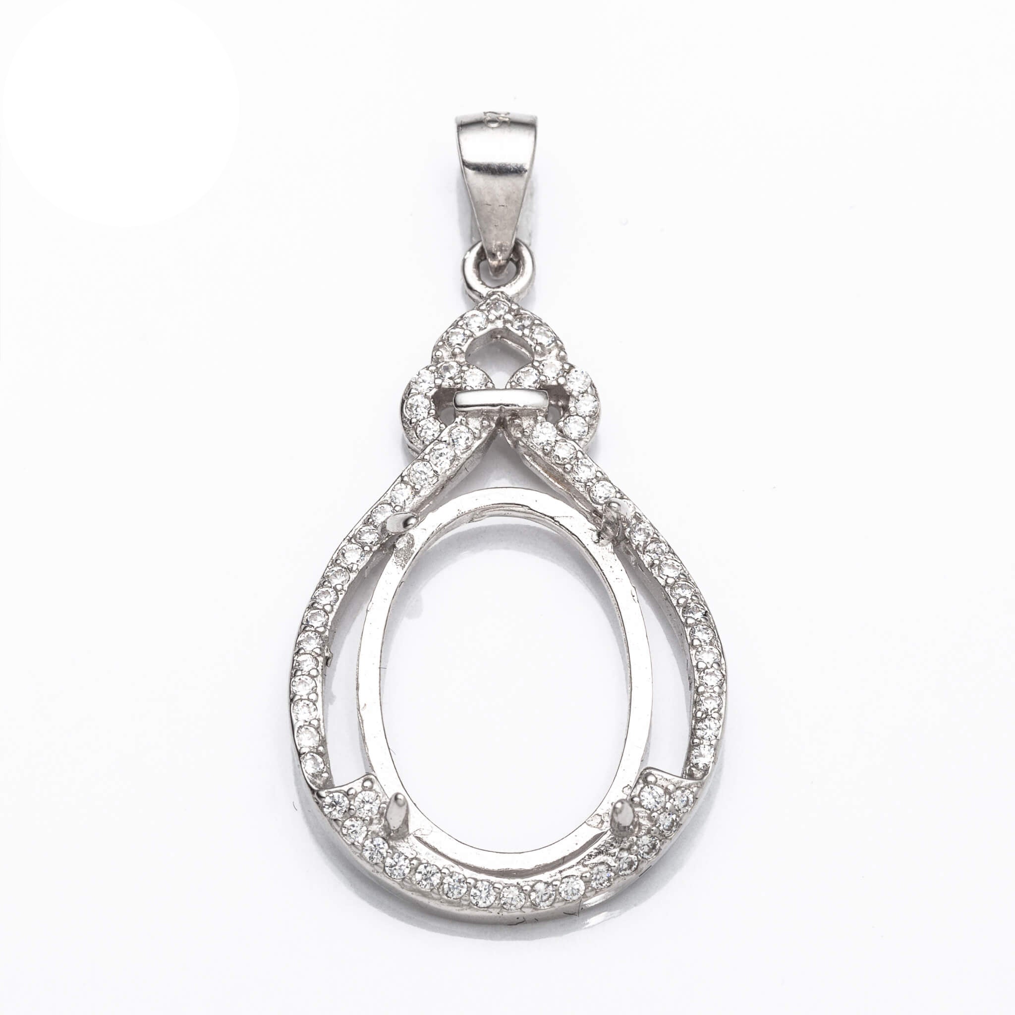 Pear Pendant with Cubic Zirconia Inlays and Oval Mounting and Bail in Sterling Silver 12x16mm