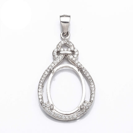 Pear Pendant with Cubic Zirconia Inlays and Oval Mounting and Bail in Sterling Silver 12x16mm