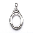 Oval Pendant with Cubic Zirconia Inlays and Oval Mounting and Bail in Sterling Silver 13x17mm