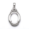 Oval Pendant with Cubic Zirconia Inlays and Oval Mounting and Bail in Sterling Silver 13x17mm