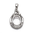Oval Pendant with Cubic Zirconia Inlays and Oval Mounting and Bail in Sterling Silver 9x11mm