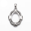 Oval Pendant with Cubic Zirconia Inlays and Oval Mounting and Bail in Sterling Silver 111x15mm