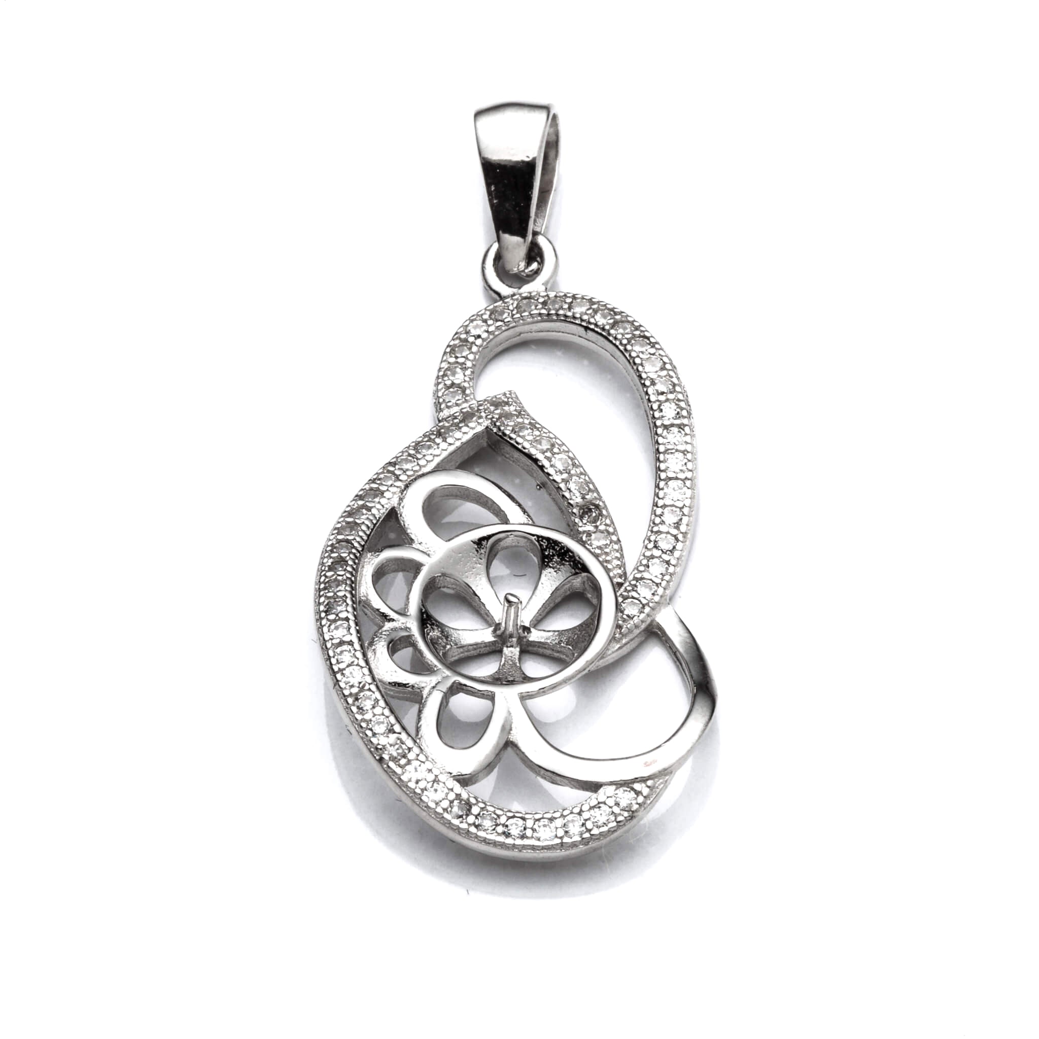 Pendant with Cubic Zirconia Inlays and Cup and Peg Mounting and Bail in Sterling Silver 7mm