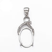 Ribbon Pendant with Cubic Zirconia Inlays and Oval Mounting and Bail in Sterling Silver 12x17mm