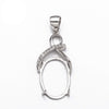 Ribbon Pendant with Cubic Zirconia Inlays and Oval Mounting and Bail in Sterling Silver 12x17mm