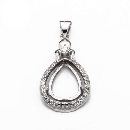 Pear Pendant with Cubic Zirconia Inlays and Pear Shape Mounting and Bail in Sterling Silver 9x12mm